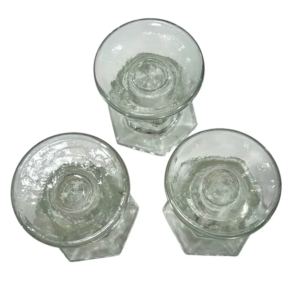 MOULDED/PRESSED CLEAR GLASS CANDLESTICKS - SET OF 3